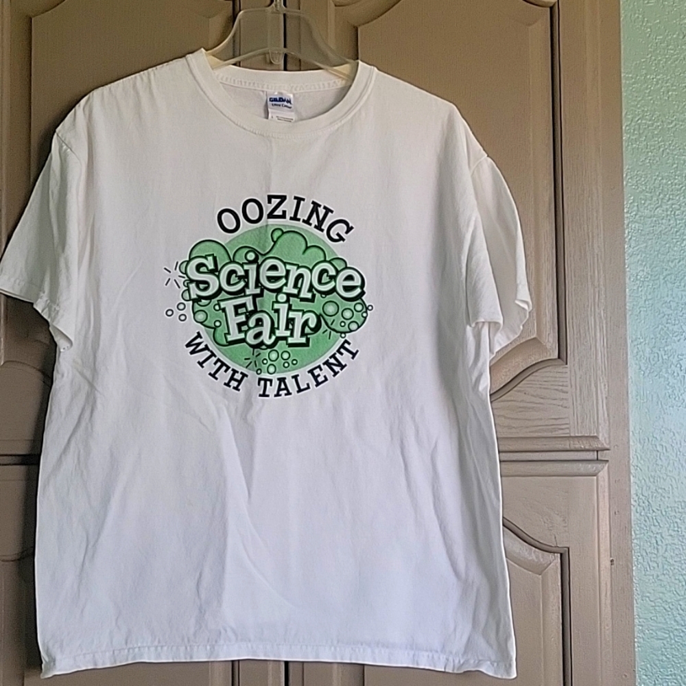 Science Fair  "Oozing with Talent" white t-shirt. Large looks great